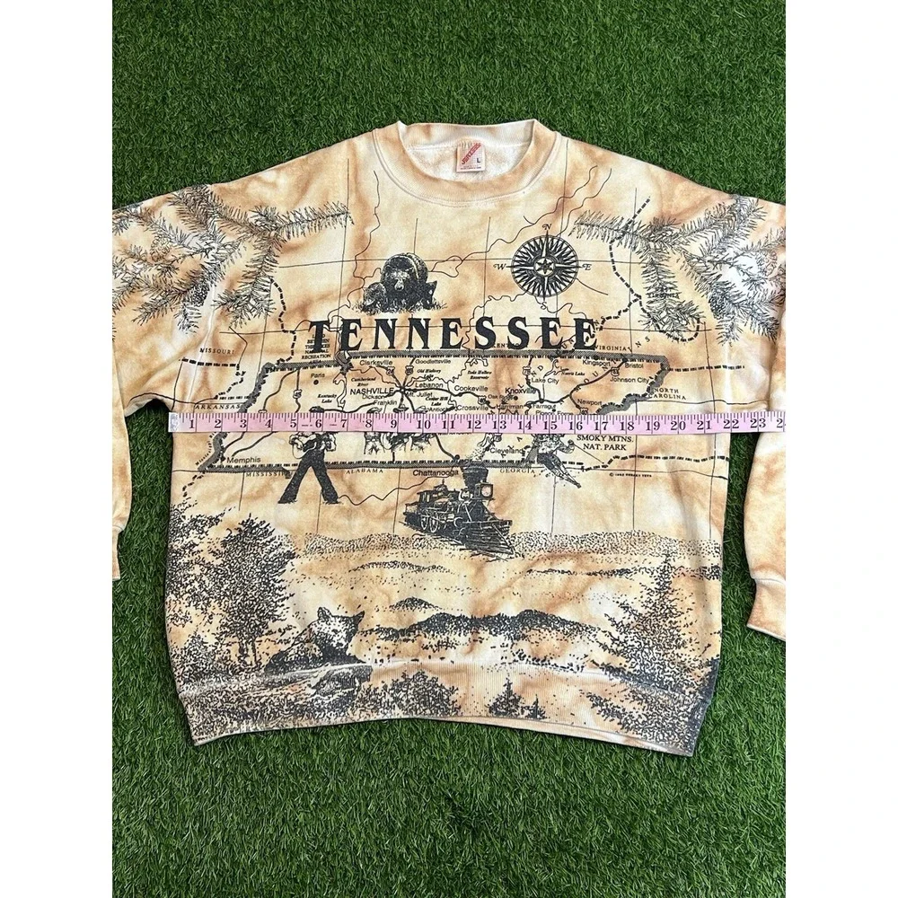 Vintage 90s Tennessee Crewneck Tie Dye All Over Print Map Elvis‎ 1992